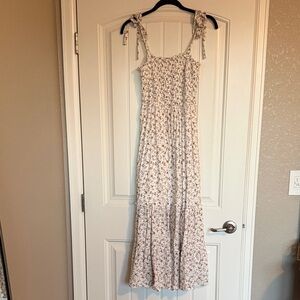 Neuflora small Women's White Floral Midi Dress with Tie Straps